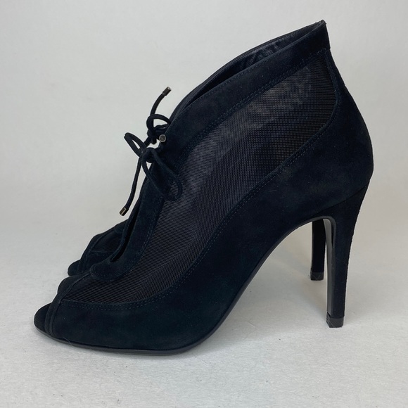 L.K. Bennett Suede Mesh Peep-Toe High Heels, Black, EU 39= Women's US size 8 - Picture 1 of 14